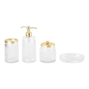 Glass Bathroom Accessories Clear Ribbed Vertical Stripe Luxury Lotion Bottle With Gold Pump
