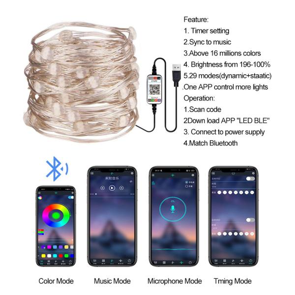 Waterproof Sync Smart Solar Decorative Lights RGB WIFI APP Control LED Copper Wire