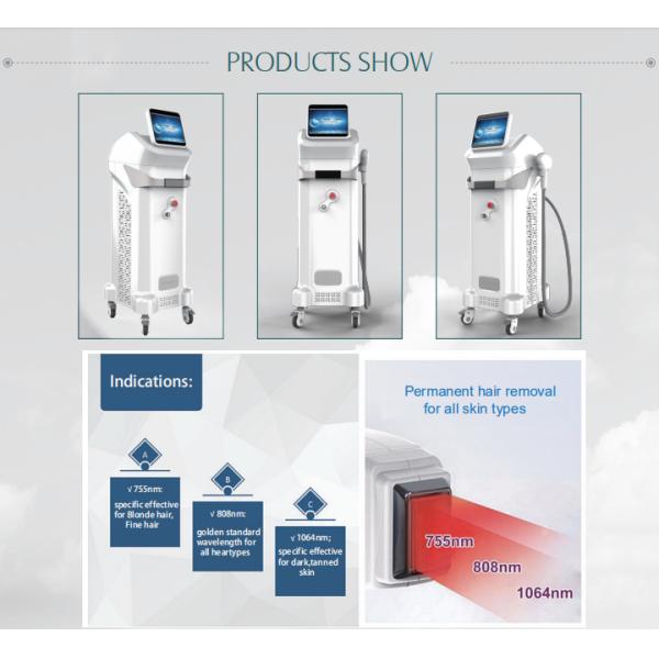 Germany imported 800w laser bar three waves diode laser hair removal machine in Clinic