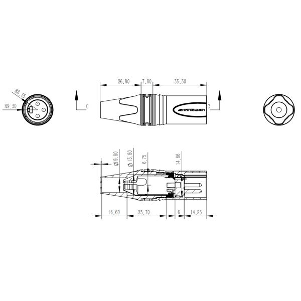 Mini 3 Pin Audio Connector Lightweight XLR Male Plug Connector