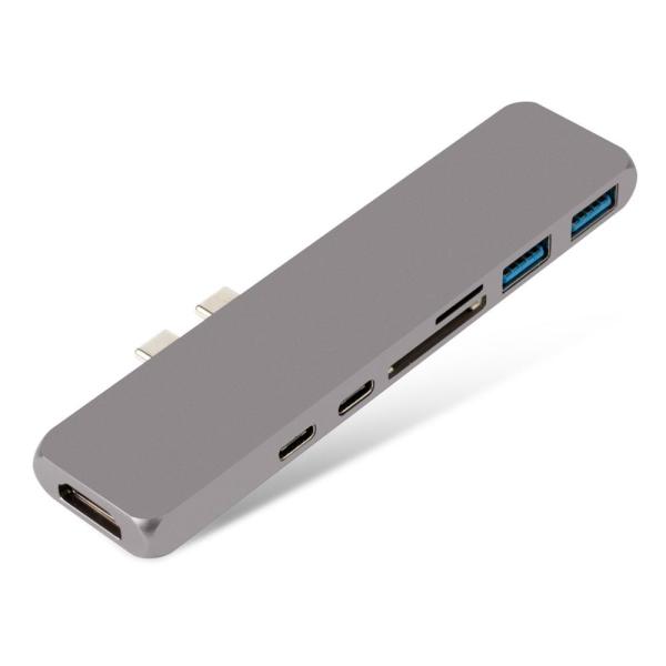 Quality 7 in 1 Thunderbolt 3 Type C USB C USB 3.1 Hub Docking to 4K +USB3.0*2+Type C*2+SD/Micro card reader adapter for sale