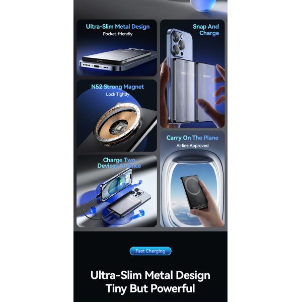 ABS PC Aluminum Alloy Fast Charging Power Bank Ultra Thin Wireless 5000mah