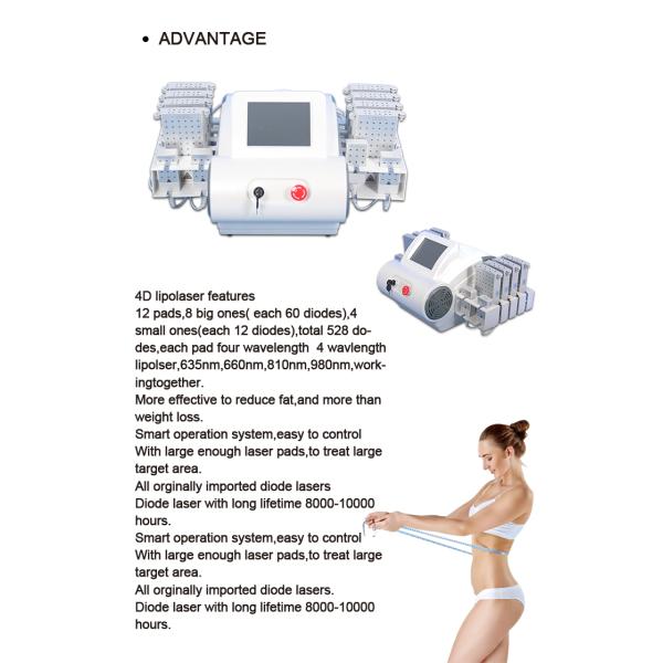 Four Wavelength Diode Zero Laser Lipo Laser Therapy Machines 12 Pads Slimming Beauty Machine