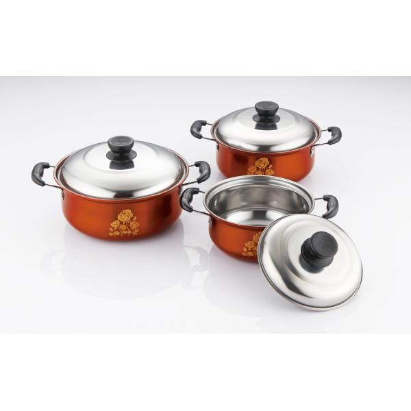 hot selling 6pcs cookware set with red color &16/18/20cm cooking pot &16cm/18cm/20cm cookware set in stainless steel