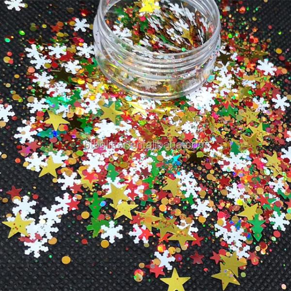 OEM Christmas Glitter Heart Flower Shaped Chunky Nail Art Face Body DIY Crafts PET Glass Material 1kg Minimum Order