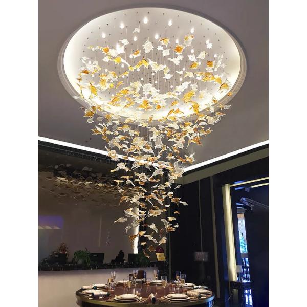 Large Chandeliers High Ceilings Fixture Restaurant Table Handmade Murano Glass Lighting Indoor Light Maple Leaf Chandelier