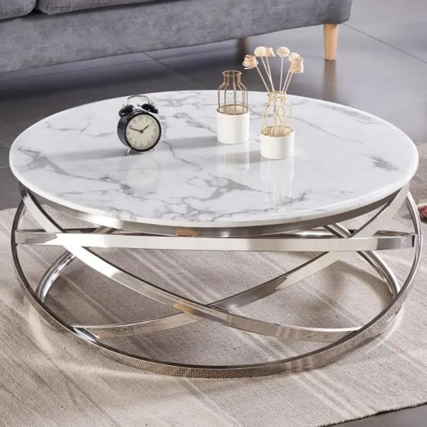 Quality Light Luxury Stainless Steel  Hotel Lobby Circular Coffee Table for sale