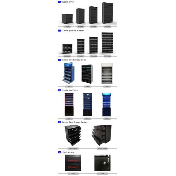 Customized Wall Metal Cigarette Display Stand With Top Light Box And Large Storage Cabinet