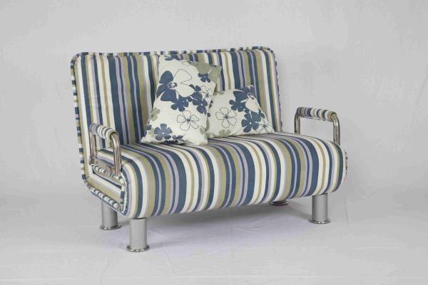 Quality 30KG Modern Home Sofa Bed Rounded Edges With Chrome Legs Armrest Blue And White for sale