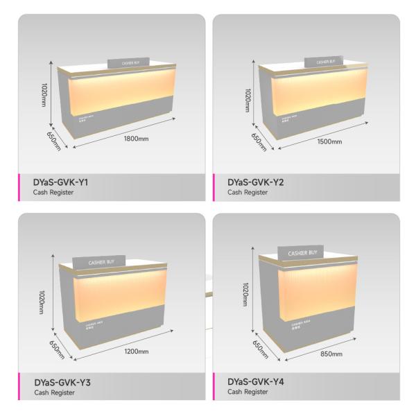 Gray Wooden Check-out Counter with Soft Light Strip for Cosmetic Shop Design and Retail Shop Decoration