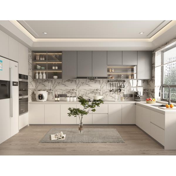 Luxury kitchen cabinet with island and quartz countertop