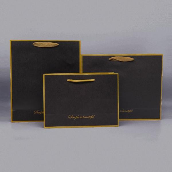 Black Foil And Bump Logo Craft Paper Shopping Bag Reusable Twisted Handle 300g