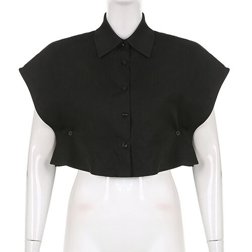 OEM Street Lapel Sleeveless Short Shirt Tops Solid Color Loose Casual Buttons