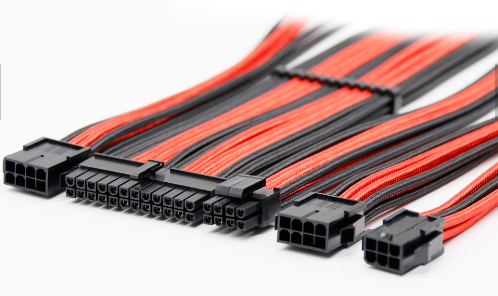Power Supply Extension Cable ATX Braided Sleeved Extension Power Cable Kits 30cm Black Red