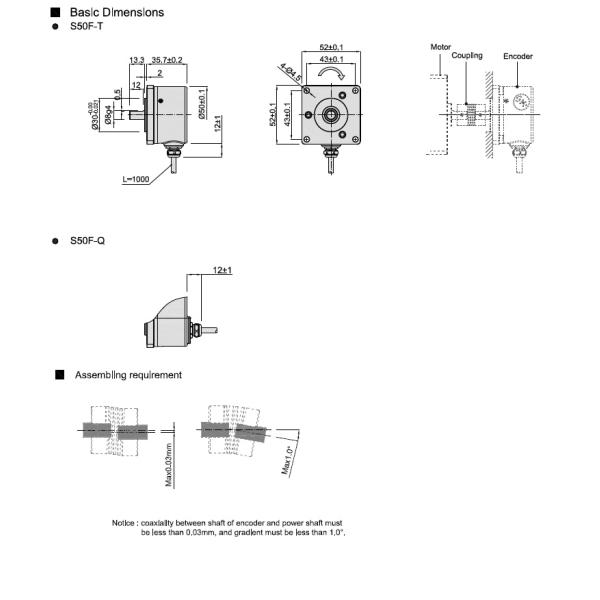 Photoelectric Incremental Flange Encoder , 2048 Pulse Encoder S50F With Axial Cable