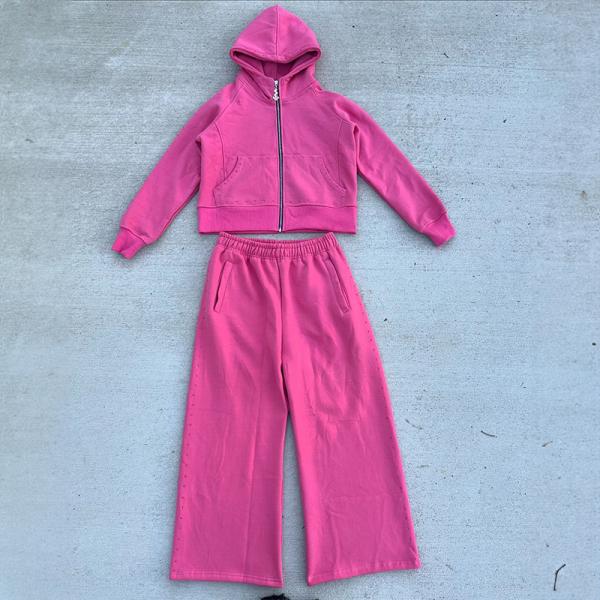 Clothing Manufacturers Custom 100 Cotton Zip up Crop Plain Streetwear Sweat Suits Women Hoodie and Sweatpants Set Tracksuit