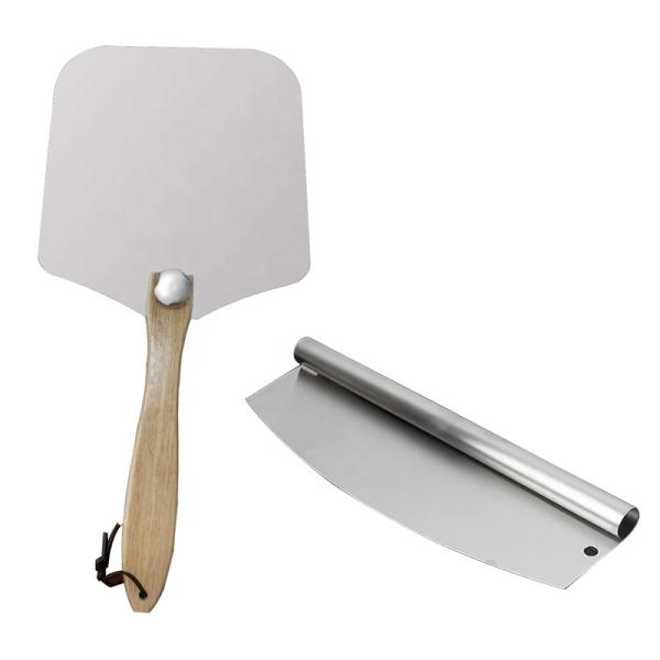 12*14 Inch Oven Square Pizza Peel Wooden Handle Aluminum Pizza Shovel With 14 Inch Stainless Steel Cutter Set