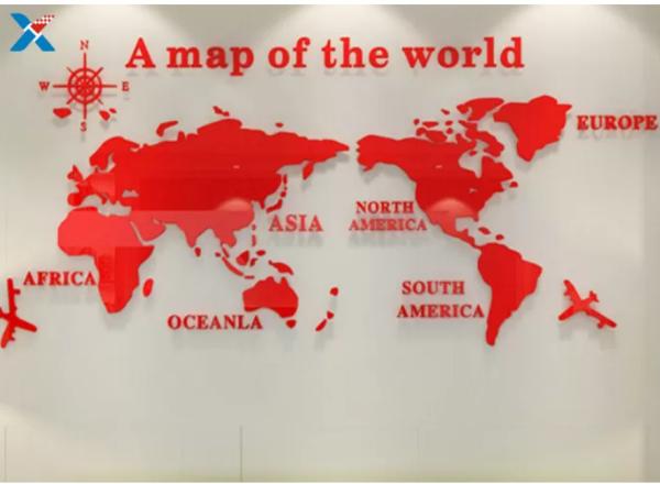 Quality 1.8mm 20mm Custom Cut Acrylic Sheet World Map Wall Sticker For Office for sale