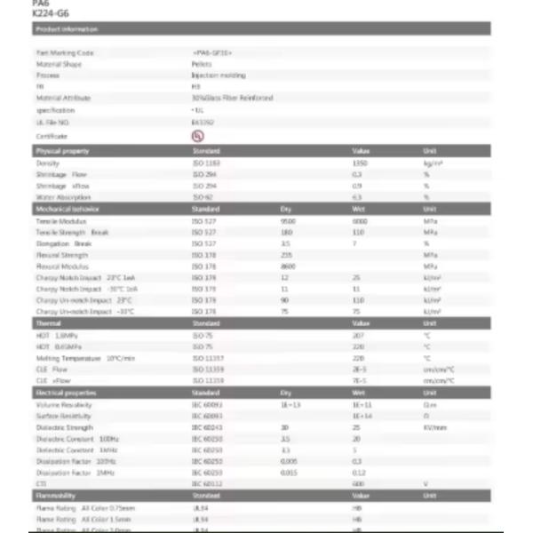 PA6 K224-G6 Reinforced High-strength Chemical-resistant Electronic and Electrical Accessories