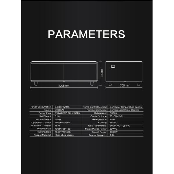 Multi-function Music Speakers Refrigerator Coffee Table With Boiling Kettle Teapot