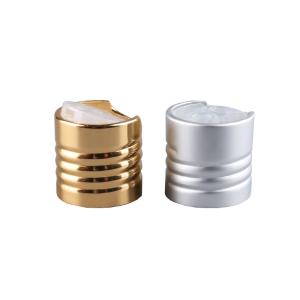 China Ribbed Aluminum Cosmetic Bottle Caps Gold  Silver Disk Top Cap on sale