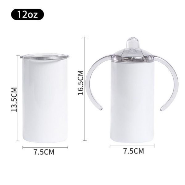 12oz Blank Stainless Steel Sublimation Tumblers Straight Sippy Cup With Straw Baby Feeding Bottle With Handle
