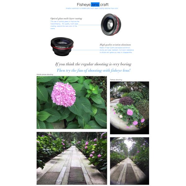 Mobile Phones Close Up Macro Lens , Macro Zoom Lens 198° Fisheye With Clip