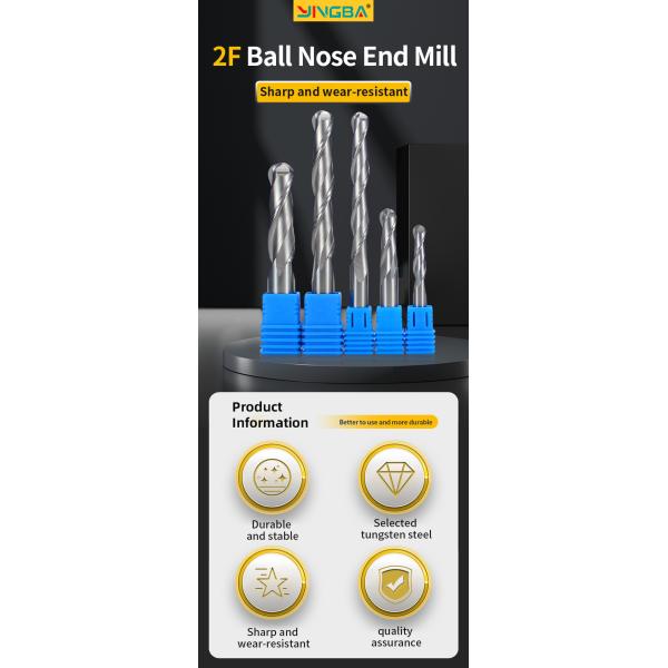 YingBa Manufacturer Solid Carbide 2 Flutes Ball End Milling Cutter Round Spherical Ball Nose Milling Cutter for Wood