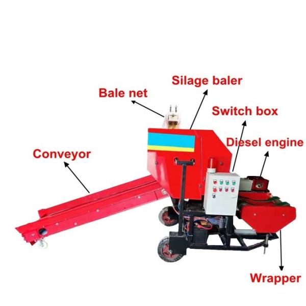 55bales/H 3kw Silage Baler Machine Corn Stalks Diesel Engine PLC
