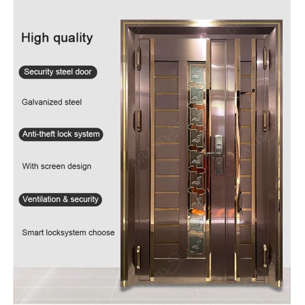 GRANDSEA Stainless Steel Solid Wood Armoured Security Door Exterior Invisible Hidden Steel Front Main Door