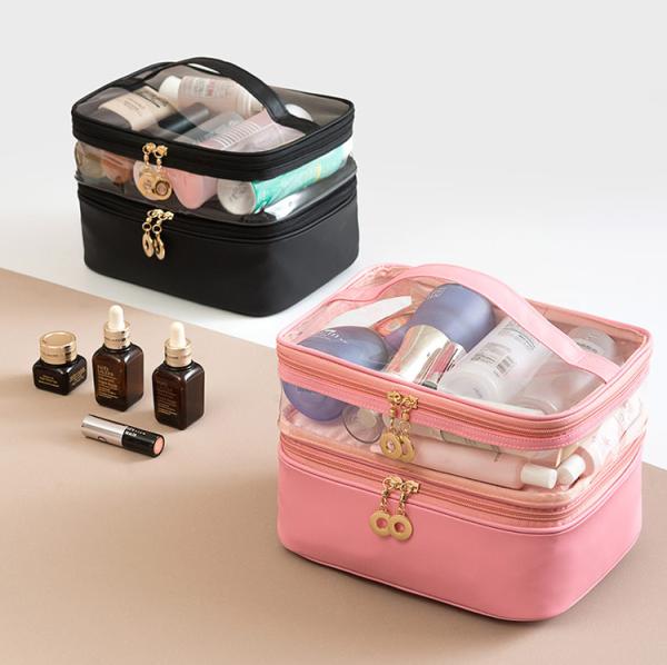 Quality 2 layers Clear Vinyl Makeup Bag Organizer With Compartments for sale