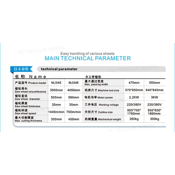 Wood Cutting Band Saw Machine MJ345 and Improved with 3500mm Saw Wheel Circumference