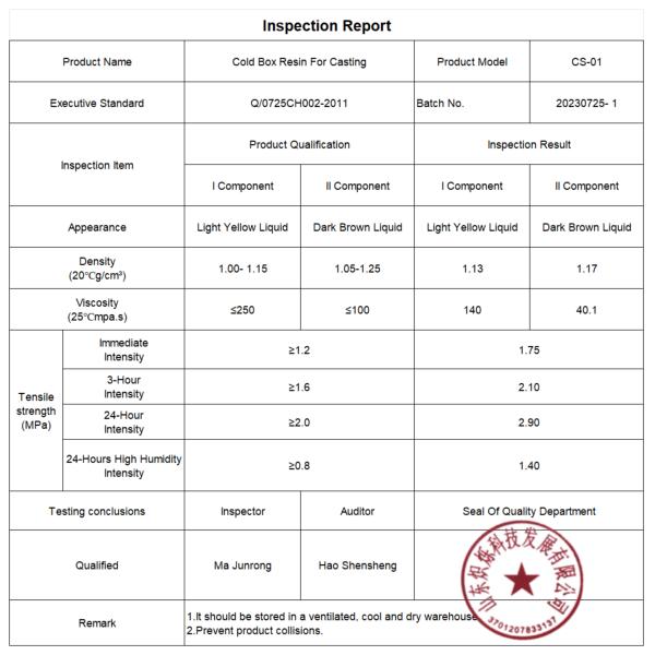 Amine Cold Box Resin for Foundry Adhesives Main Raw Material Amine Density 1.05-1.20