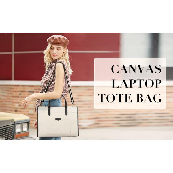 16x11.7x5.1 Canvas Laptop Tote Bag , Work Shoulder Bags For Travel Shopping