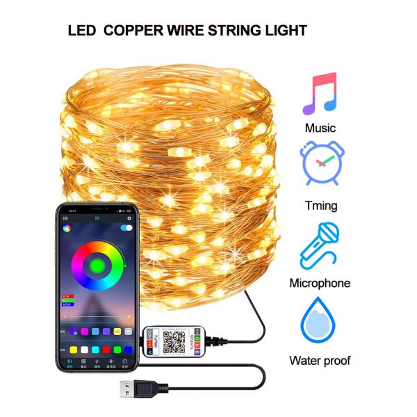 Waterproof Sync Smart Solar Decorative Lights RGB WIFI APP Control LED Copper Wire