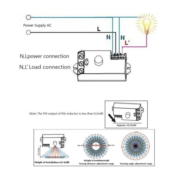 Automatic Light Control Microwave Motion Sensor Switch 5.8GHz Adjustable