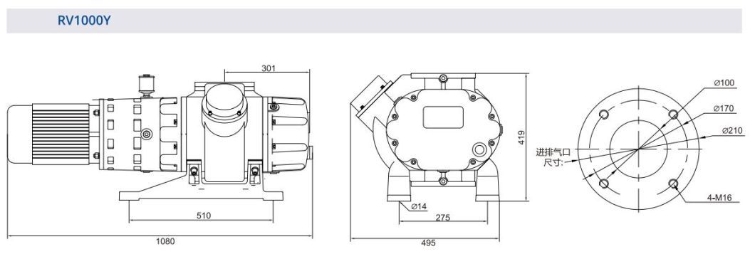 Air Cooling RV250y RV500y RV1000y RV2000y Roots Vacuum Pump as Prepump Forepump Backing Pump