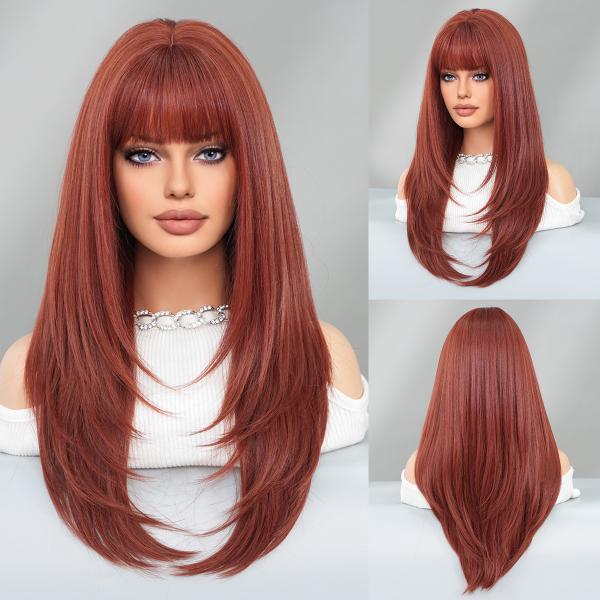 Fashion Long Body Wave Hair Auburn Synthetic Wigs For Women