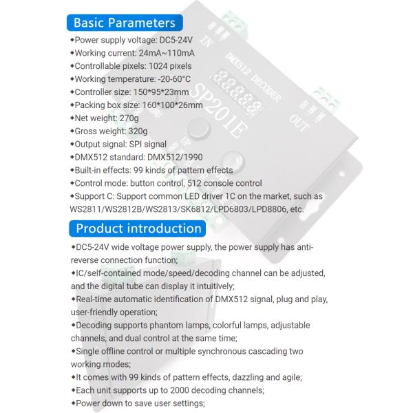 Addressable 5 Channel DMX Decoder SP201E DMX512 SPI Signal With Button Control