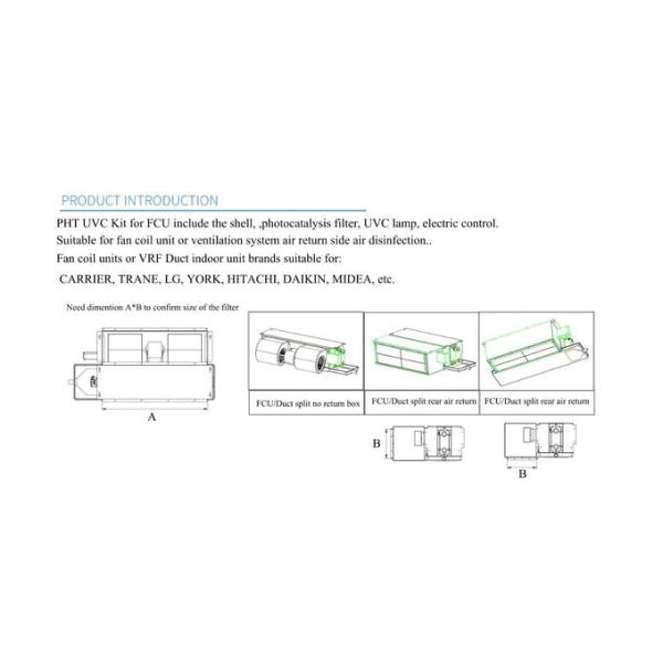 UV lamp installed kit, PHT UVC Kit for fan coil units installed on air return box help kill virus and baterial