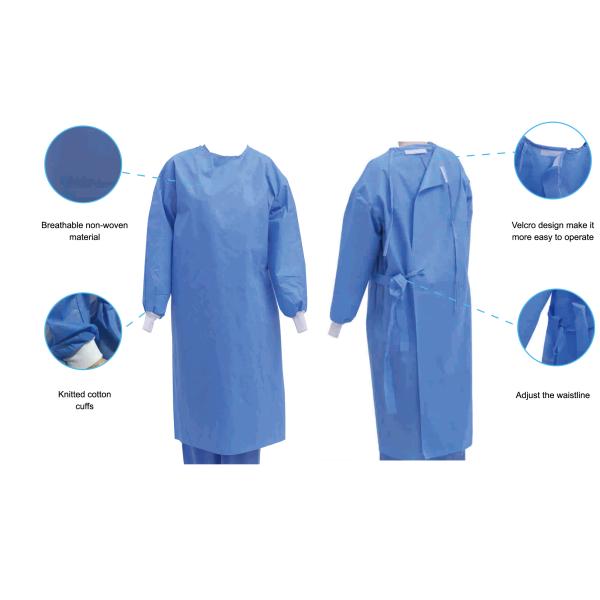 Anti-Pathogens Reinforced Disposable Blue SMS Surgical Gown
