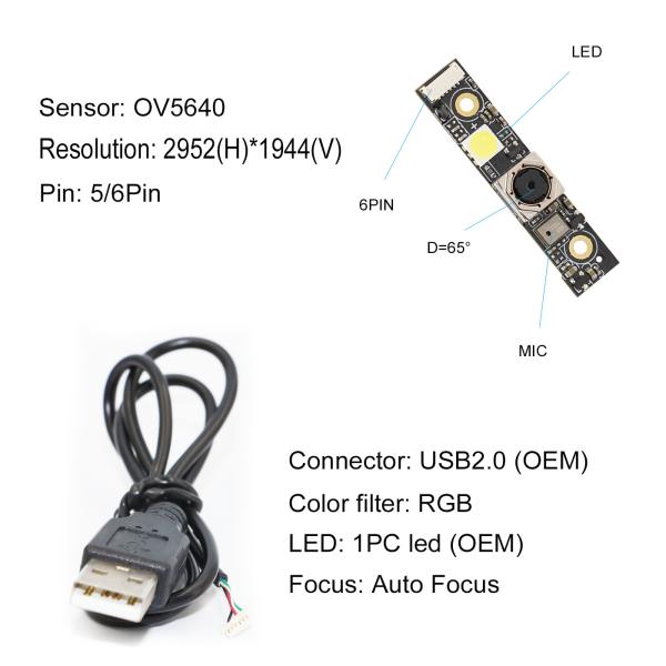 Low Noise OV5640 5MP USB Camera Module 1080P For Wide Angle Camera Customization