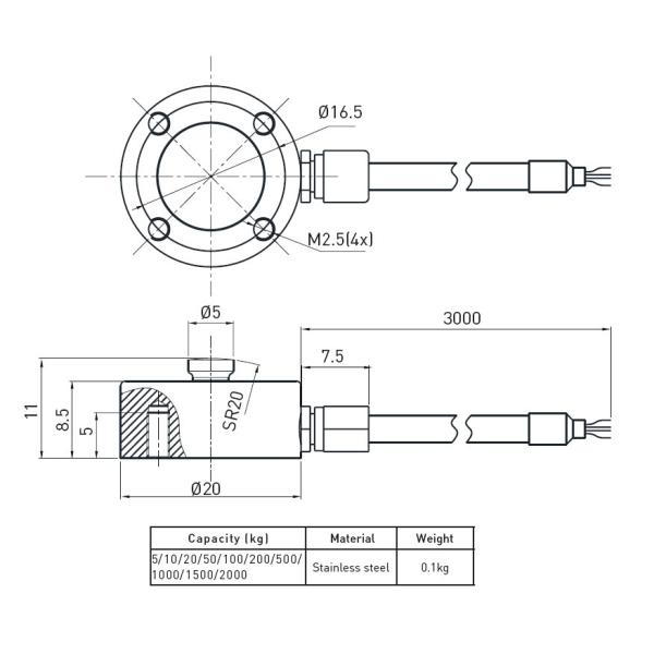 Micro Waterproof Strain Gauge Load Cell 5kg - 2t With Low Profile , Stainless Steel