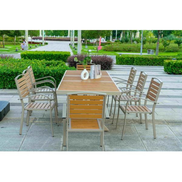 9 Pieces Plastic Wood Outdoor Restaurant Garden Tables Chairs Outdoor Furniture Patio Dinning Table Patio Furniture