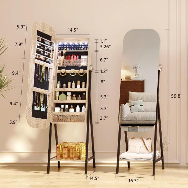 Rectangle Jewelry Armoire Mirror Lockable Full Length Mirror With Storage