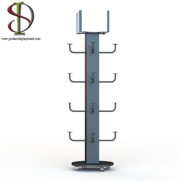 Quality Four Sides Motorcycle Helmet Display Rack With Metal Hooks 16 Crash Helmet Display Stand for sale