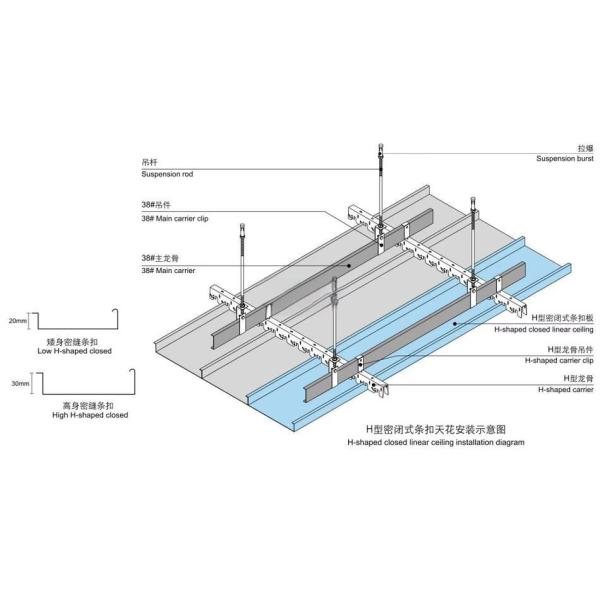 Powder Coated Metal Aluminium Slat Strip False Ceiling For Office Building Heat Insulation