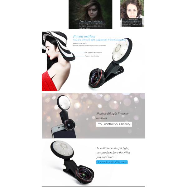 Optical Glass Lens For Close Up Photography 16mm 2 In1 Fill Light Phone Lens Kit With Clip