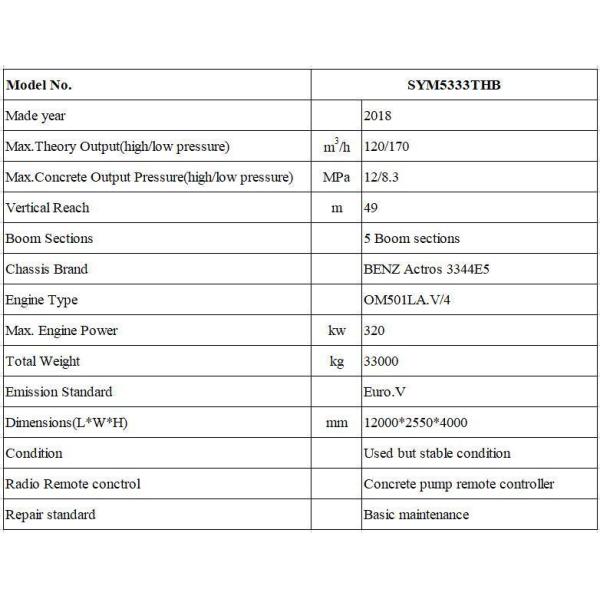 12000*2550*4000 mm Red Used Mobile Heavy Equipment Benz Chassis 49 Meter Concrete Pump