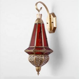 China Arabic Style Stained Copper Glass Wall Lights With Switch Control wholesale